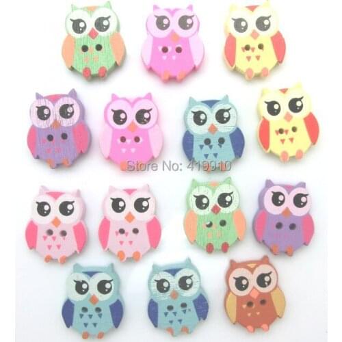 Free shipping -100PCs Random Mixed Lovely Owl Animals 2 Holes Wood Painting Sewing Buttons Scrapbooking 22mmx17mm,J1334