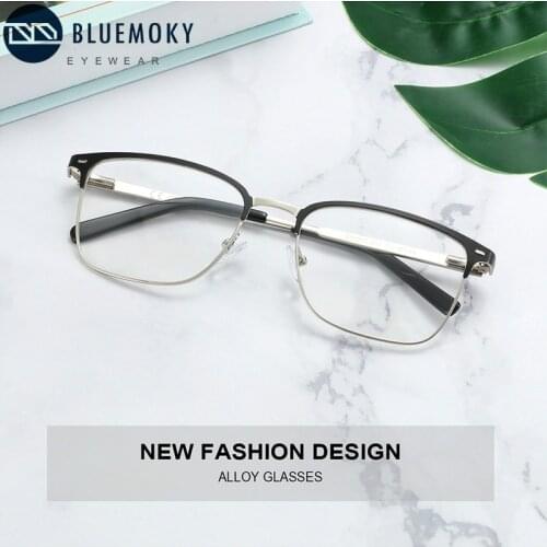 BLUEMOKY Retro Half-frame Square Glasses Frame Business Style Alloy Ultralight Eye Optical Myopia Prescription Eyeglasses Frames