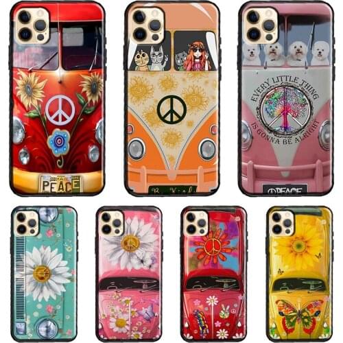 Hippie Peace Bus and Sunflower Case For iPhone 12 11 Pro Max X XR XS MAX 7 8 Plus SE 2020 12 mini TPU Back Cover Capa