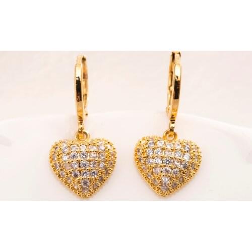 Elegant Heart 18KT Fine Solid Gold Drop Earrings Korean Style Full Diamond Earrings Women Fine Jewelry Luxurious Gifts