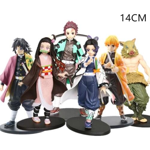 14cm Anime Demon Slayer Figure Kamado Tanjirou Model Agatsuma Zenitsu Doll Tomioka Giyuu Statue Kochou Shinobu Action Figure Toy