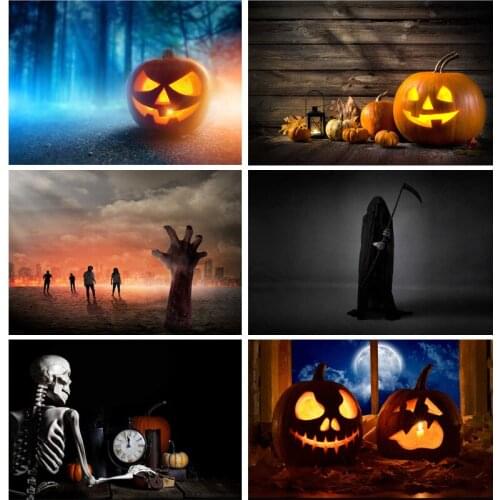 Halloween Backdrop Pumpkin Lantern Forest Moon Tombstone Photo Background For Photography Studio Props 2189 XTXT-01