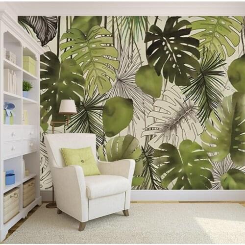 Custom Mural Wallpaper Hand Painted Tropical Plant Leaves Background Wall Painting