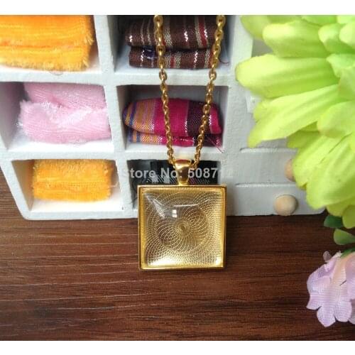 50 Sets, 25mm Photo Pendant DIY Kits, Square, Cabochon Setting Metal Trays, Glass Cabochons, Metal Necklace Chains