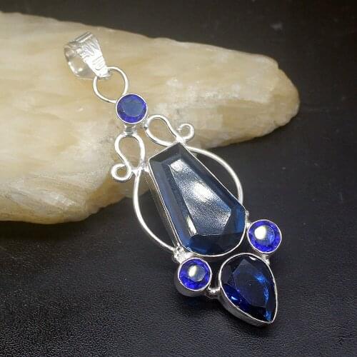 Gemstonefactory Jewelry Big Promotion 925 Silver Glowing Shiny Blue Topaz Women Ladies Gifts Necklace Pendant 0611