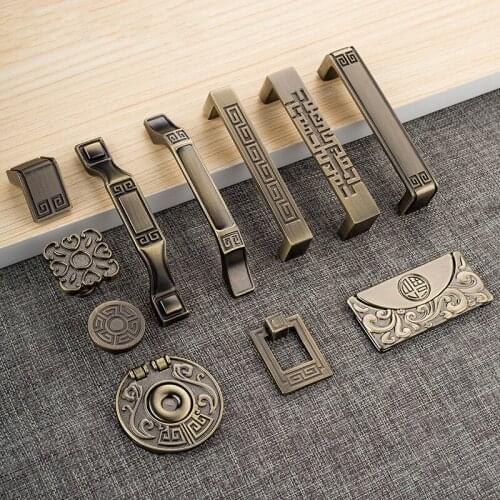 JD Chinese Antique Zinc Alloy Handle Green Bronze Wardrobe Drawer Cabinet Door Handle Furniture Hardware