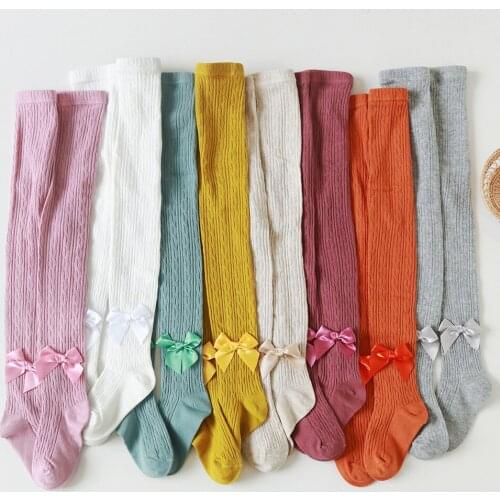 Stockings Kids Children Baby Girls Cute Bowknot Pantyhose Fashion Solid Color Tights Twist Ribbed Solid Stockings 1-8 Years
