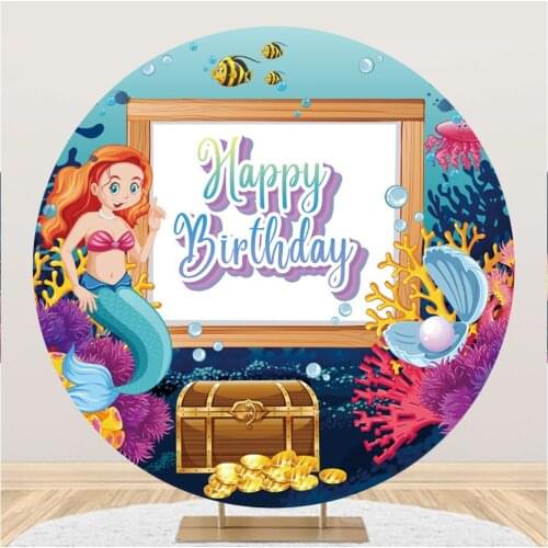 Beautiful Mermaid Undersea Treasure Birthday Party Circle Backgrounds Baby Shower Photography Photo Banner Round Backdrop Decors