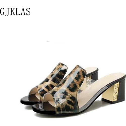 Summer Women Shoes High Heel Sandals Leopard Print Chunky Heels Heels for Women Ladies Slides Plus Size Fashion Comfort Sandals