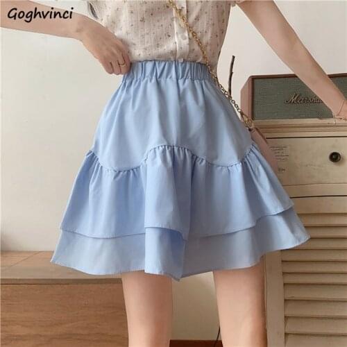 Ball Gown Skirts Women Kawaii Ruffles Solid Simple Elastic Waist Mini Skirt Female Sweet Korean Style All-match Princess Trendy
