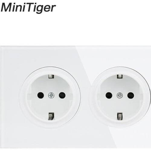 Minitiger 146 Crystal Tempered Pure Glass Panel 16A Double EU Standard Wall Power Socket Grounded With Child Protective Lock