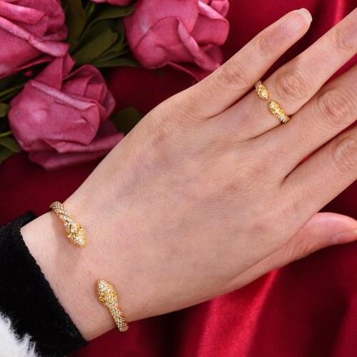 Missvikki Trendy Luxury Sparkly Beach snake Bangle Ring Jewelry Set For Women Girl Gift Accessory High Quality Cubic Zirconia