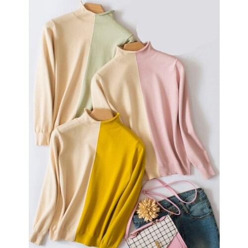 Fashion Contrast Patchwork Women Turtleneck Pullover Cashmere Sweater women streetwear Truien Dames Sweter Jumper Pull Femme