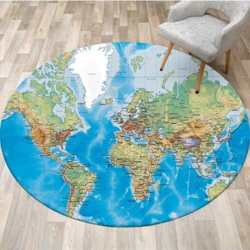 Fashion Blue World Pattern Living Room Bedroom Hanging Basket Chair Round Non-slip Floor Mat Carpet