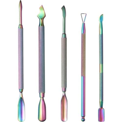 Stainless Steel Rainbow Uv Gel Polish Nail Cuticle Pusher Tweezer Rainbow Cutter Nipper Clipper Dead Skin Remover Nail Art Tool