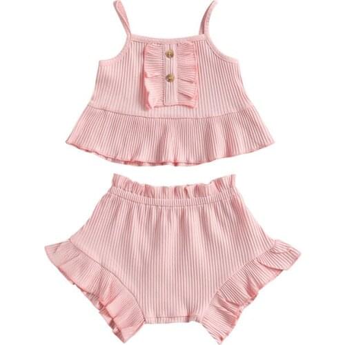 Baby Girls Sleeveless Solid Color Tops Shorts Summer Infant Clothing Children Girls Kids Newborn Set