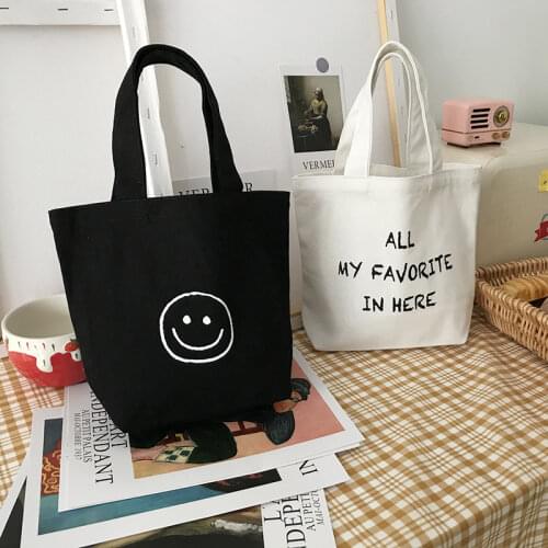 Simple Smile Women Canvas Handbags Student Girls Lunch Bag Clutch Purse Small Tote Large Capacity Ladies Reusable Shopping Bag