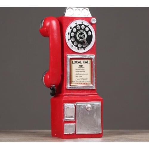 Retro Resin Dial Pay Phone Model Vintage Booth Telephone Figurine Home Decoration Ornament for Cafe Bar Crafts Ornaments