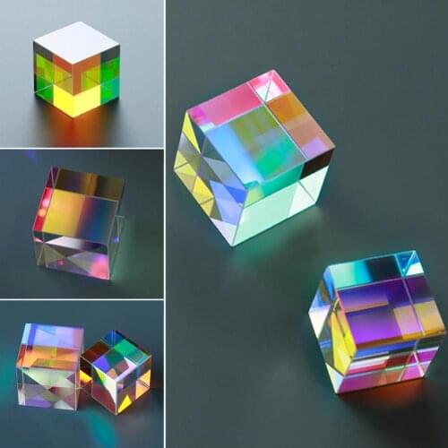 Prism Six-Sided Bright Light Combine Cube Prism Stained Glass Beam Splitting Prism Optical Experiment Instrument Lens