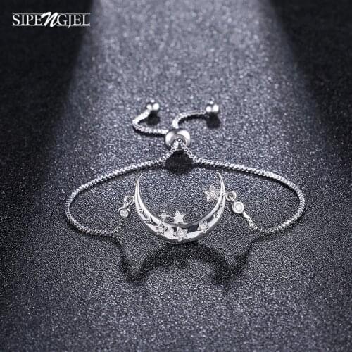 SIPENGJEL fashion Cubic Zirconia Moon Star Adjustable Bracelets silver color Box Chain Bracelets For Women Girls Jewelry 2020