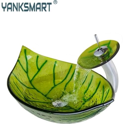 Bathroom Washbasin Countertop Tempered Glass Basin Sink Faucet Set Brass Waterfall Faucet Washroom Vessel Vanity Bar Ship