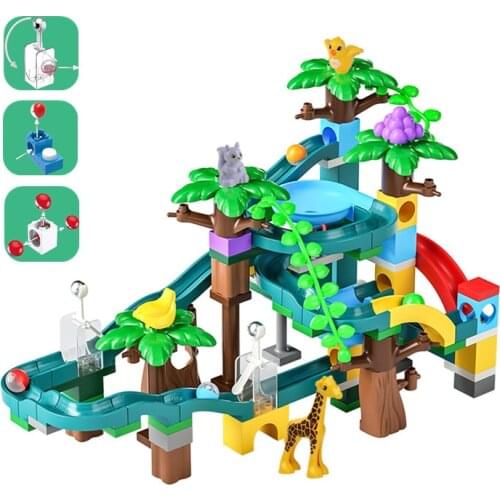Special Marble Race Run Building Blocks Parts Gravity Hammer Catapult Slow Down Slide 124PCS Maze Set STEM Toys for Children