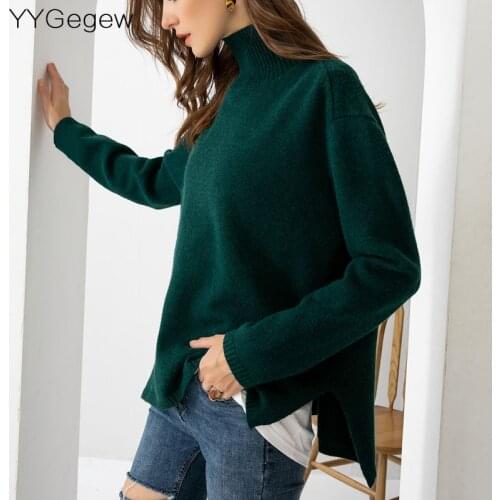 Highneck oversize green Sweater Pullover Women Autumn winter Casual long Sleeve cashmere Sweater bigsize Chic Jumpers top