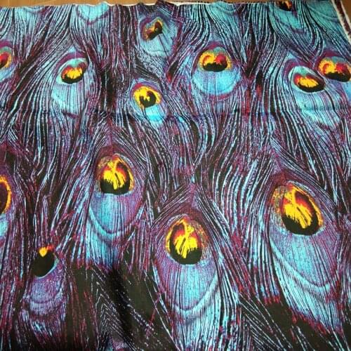 50x140cm Cotton Blue Peacock Feather Printed Cotton Fabric Feather Patchwork textile Cloth Dress Beding Quilting DIY Fabric