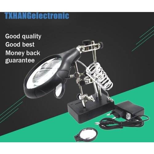 Welding magnifying 2.5X 7.5X LED Light Magnifier Helping Hand Stand Clip Magnifier Loop Tool Clamp Magnifying diy electronics