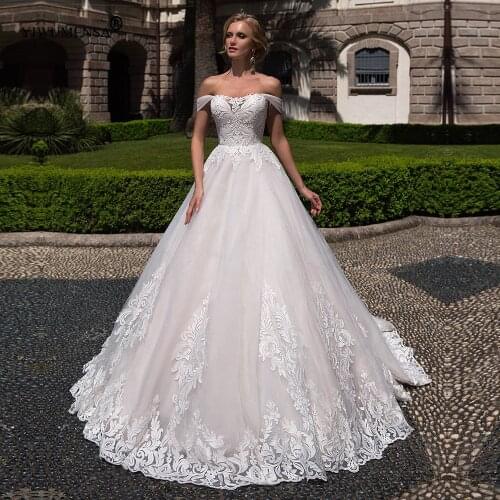 Vestido De Novia Strapless Lace Appliques Ball Gown Wedding Dresses Romantic Off Shoulder Bridal Gowns For Women Dubai African
