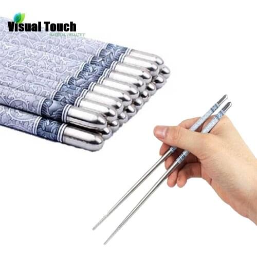 Visual Touch 1 Pair Tableware Stainless Steel 8.9"/22.5cm Chopsticks Non-Slip Sushi Chop Sticks Chinese Gift Reusable Chopsticks
