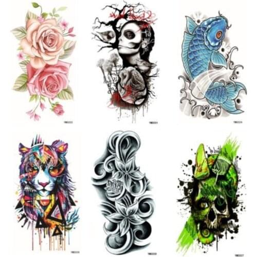 5Pcs Tiger Skull Temporary Watercolor Tattoos Sticker Removable 3D Flowers Waterproof Tattoo Beauty Body Art Easy Wear and Clean