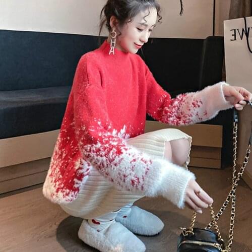 High Quality Autumn Winter Christmas Sweater Ladies Knitted Jumper Pullover Women Sweater Snowflake Elk Print Sweaters Pullovers