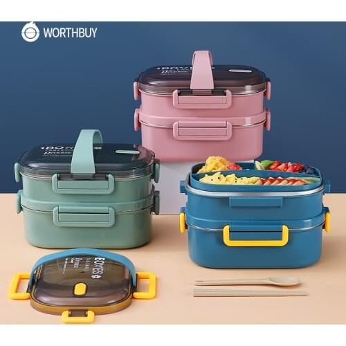 WORTHBUY Portable Kids Lunch Box 18/8 Stainless Steel Food Container Leak-Proof Bento Box For Women Picnic School Food Box
