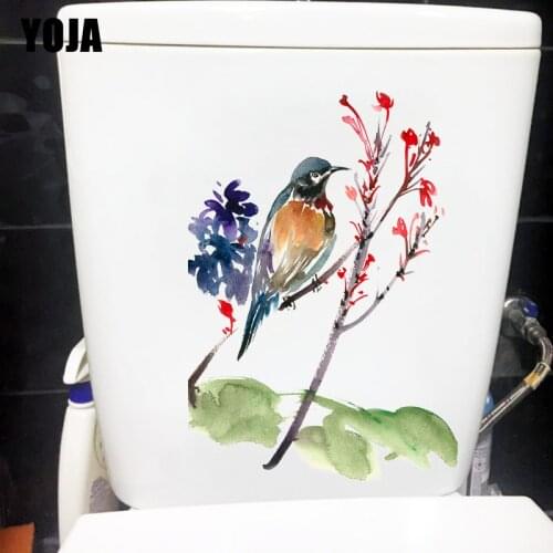 YOJA 22.8X22.5CM Watercolor Painting Bedroom Wall Sticker Flower Bird Classic Art WC Toilet Decor Decal T1-2323