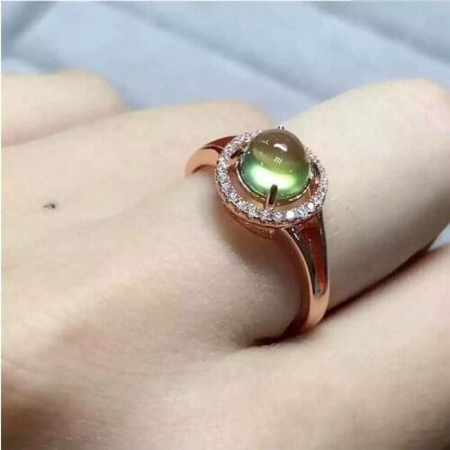 Woman Ring Fashion Natual Prehnite Woman Ring Free shipping Natural real Prehnite Ring 925 sterling silver Gem 7*7mm
