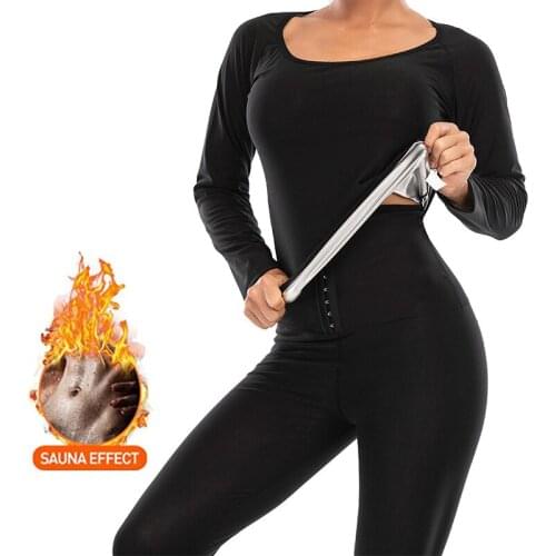 Women Body Shaper Sweat Sauna Suits Thermo Slimming Shirt+Fitness Leggings Control Panties Waist Trainer Workout Shapewear Set