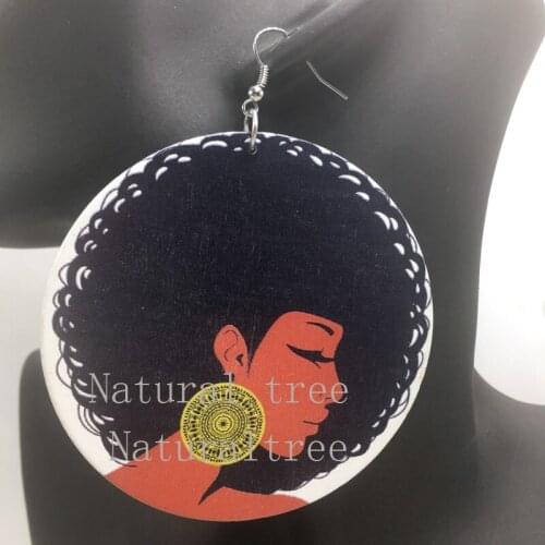 Natural Black Women Wooden Earrings