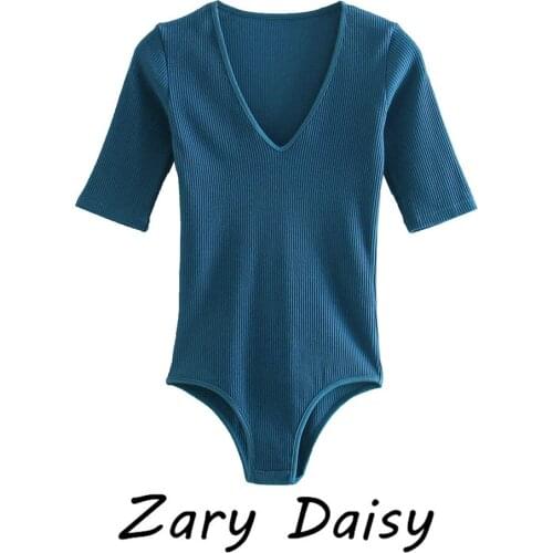 Zary Daisy spring 2021 new European and American womens all-around elastic tight body slimming V-neck bottom top jumpsuit