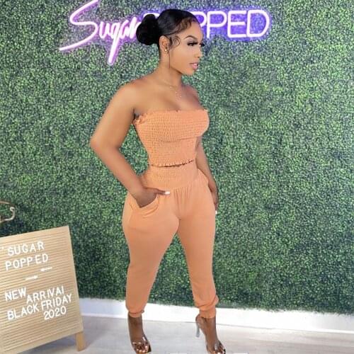 Womens Tracksuit Off The Shoulder Strapless Pleated Crop Top and High Waist Pencil Legging Summer Beachwear Two Piece Outfits
