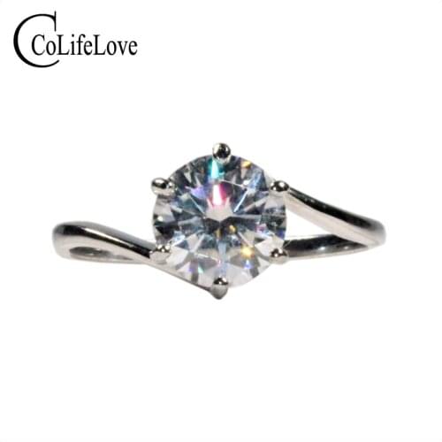 CoLife Jewelry Classic 925 Silver Moissanite Engagement Ring for Woman 2ct D Color VVS1 Grade Moissanite Silver Ring for Party
