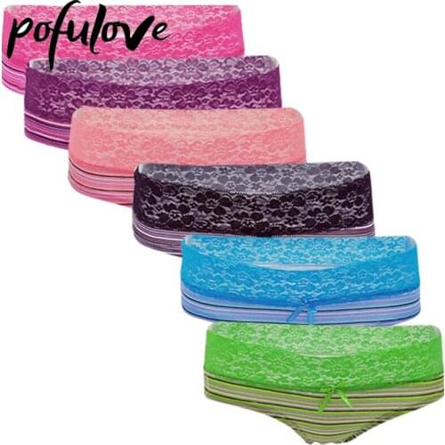 6 PCS/Set Sexy Panteies Stripe Underwear Women Mini Thong Low Rise Lingerie Femme Plus Size Lace Underpants Pink Briefs Kawaii