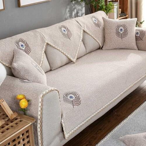 1PCS Modern Living Room Plain Color Embroidery Sofa Bench Couch Cover Cotton Slipcover Armchair Canap Mattress