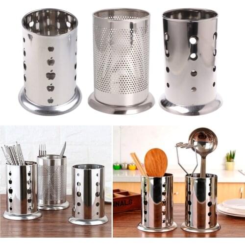 1 Pc Stainless Steel Circular Tableware Cage Chopsticks Box Tube Brush Spoon Holder Container Rack Stand Kitchen Storage Tool