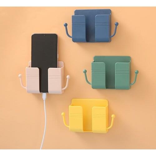 1pc Wall Mounted Organizer Storage Box Remote Control Mounted Mobile Phone Plug Wall Holder With Hook Multifunction Holder Stand