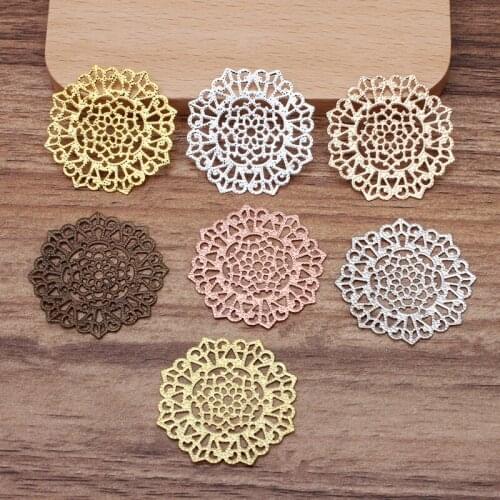 100pcs 32mm Metal Brass Sheet Filigree Hollow Flowers Connectors Charm DIY Jewelry Findings