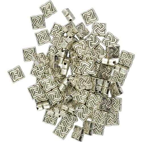 100 Pcs Silver 7mm Pattern Square Spacer Charms DIY Pendant Jewelry