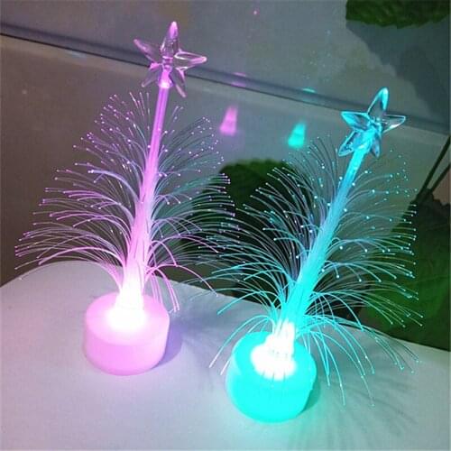 20pcs Luminous Colorful Christmas Tree with Stars Optical Fiber Holiday Tree Desktop Ornaments Holiday Decoration Props