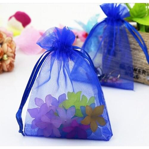 200pcs/lot Royal Blue Organza Bags 7x9cm Small Jewelry Charms Gifts Packaging Bags Cute Wedding Decoration Drawstring Gift Bag