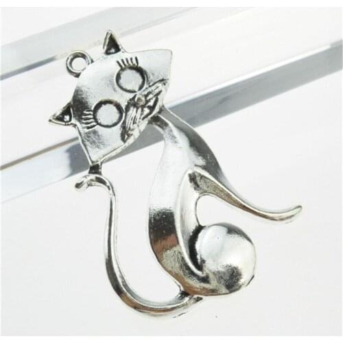 5pcs Antique Silver Metal Long Tail Cat Charms Pendants DIY Jewelry Findings Accessories 13294